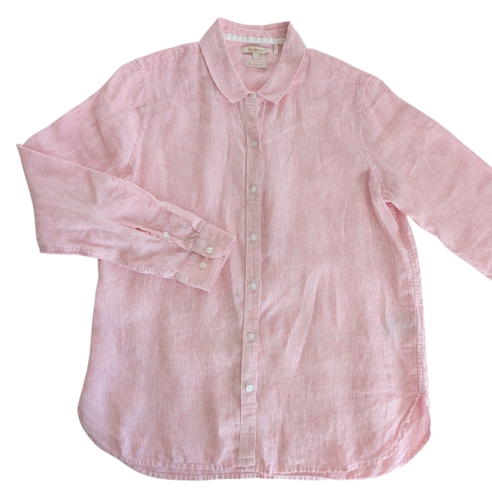 Barbour Linen Marine Button Up Shirt Size Medium - Picture 3 of 10